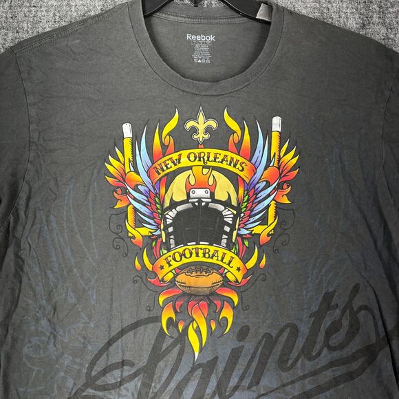 New Orleans Saints Shirt Large Mens Gray NFL Football Team Apparel Front Hit - Picture 2 of 8